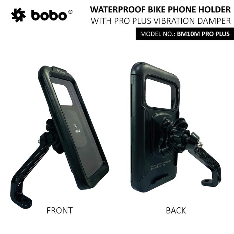 BOBO BM10M PRO Plus Mirror Mount with PRO Plus Vibration Damper, Fully Waterproof Bike/Motorcycle/Scooter Mobile Phone Holder Mount, Ideal for Maps and GPS Navigation (Black)