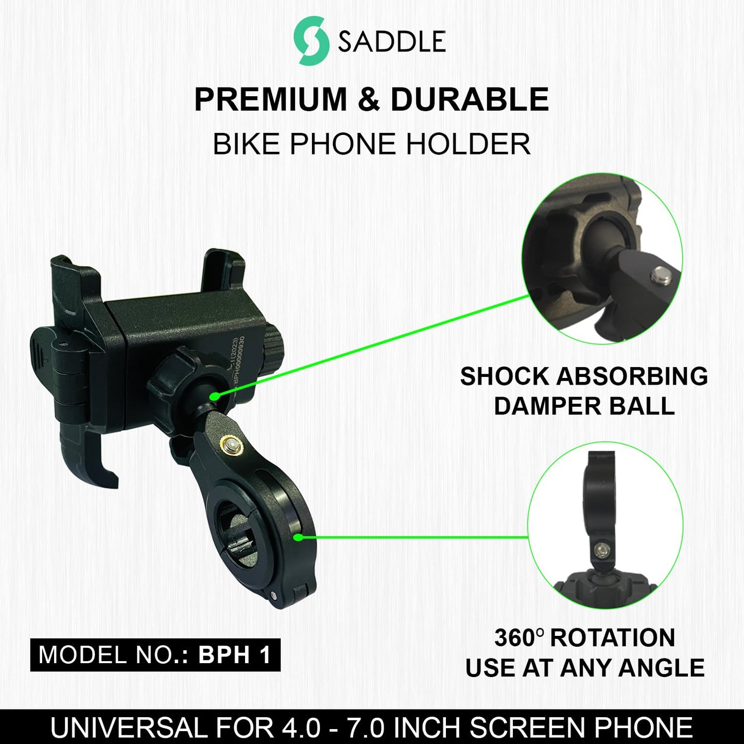 SADDLE BPH 1 Bike/Motorcycle/Scooter Mobile Phone Holder Mount, Ideal for Maps and GPS Navigation