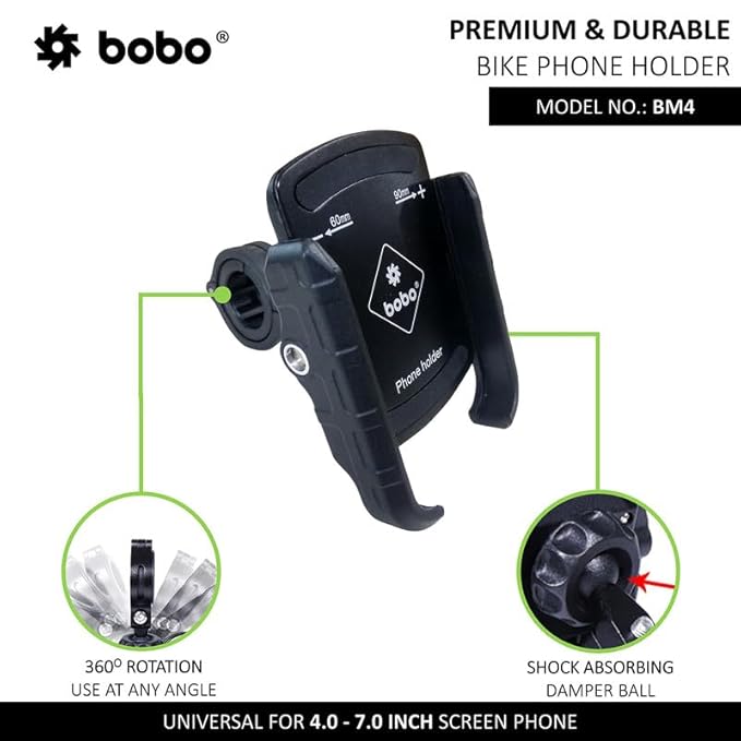 BOBO BM4 Jaw-Grip Waterproof Bike/Motorcycle/Scooter Mobile Phone Holder Mount, Ideal for Maps and GPS Navigation (Black)