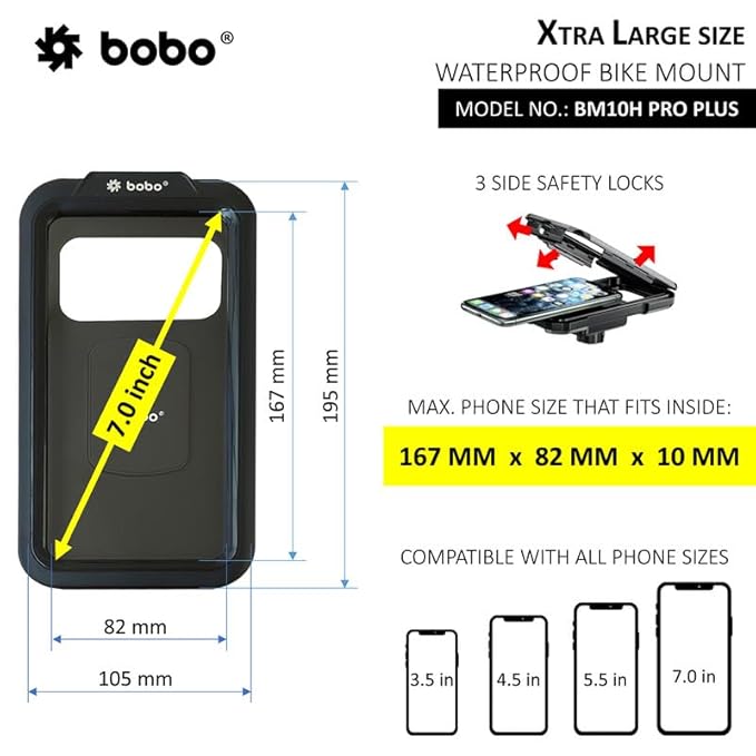 BOBO BM10H PRO Plus Handlebar Mount with PRO Plus Vibration Damper, Fully Waterproof Bike/Motorcycle/Scooter Mobile Phone Holder Mount, Ideal for Maps and GPS Navigation (Black)