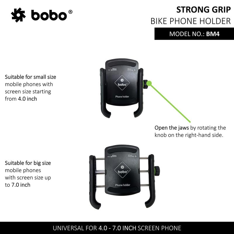 BOBO BM4 Jaw-Grip Waterproof Bike/Motorcycle/Scooter Mobile Phone Holder Mount, Ideal for Maps and GPS Navigation (Black)
